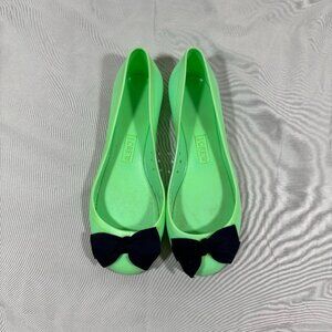 J. Crew Green And Black Rainy Day Bow Ballet Flats Rubber Jelly Shoes Size 7